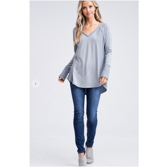 Waffle Knit Super Soft High-Low Grey LS Tunic! - Picture 5 of 16